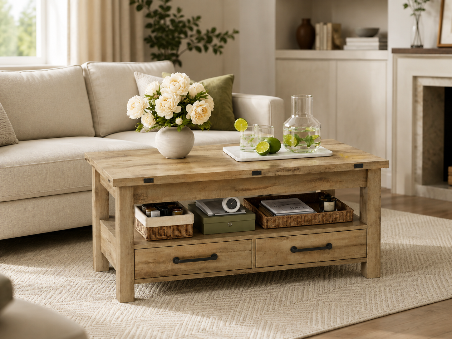 Table basse relevable extensible 3 en 1 – Bureau & table à manger, 6 convives
