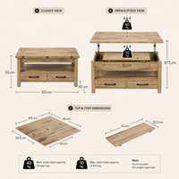 Table basse relevable extensible 3 en 1 – Bureau & table à manger, 6 convives 7