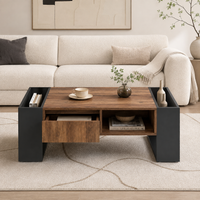Table basse en bois rectangulaire design avec tiroir et rangements – Rangement intégré 3