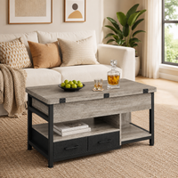 Table basse relevable extensible grise avec rangements – Plateau relevable, 4 à 6 couverts 2