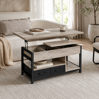 Table basse relevable extensible grise avec rangements – Plateau relevable, 4 à 6 couverts 3