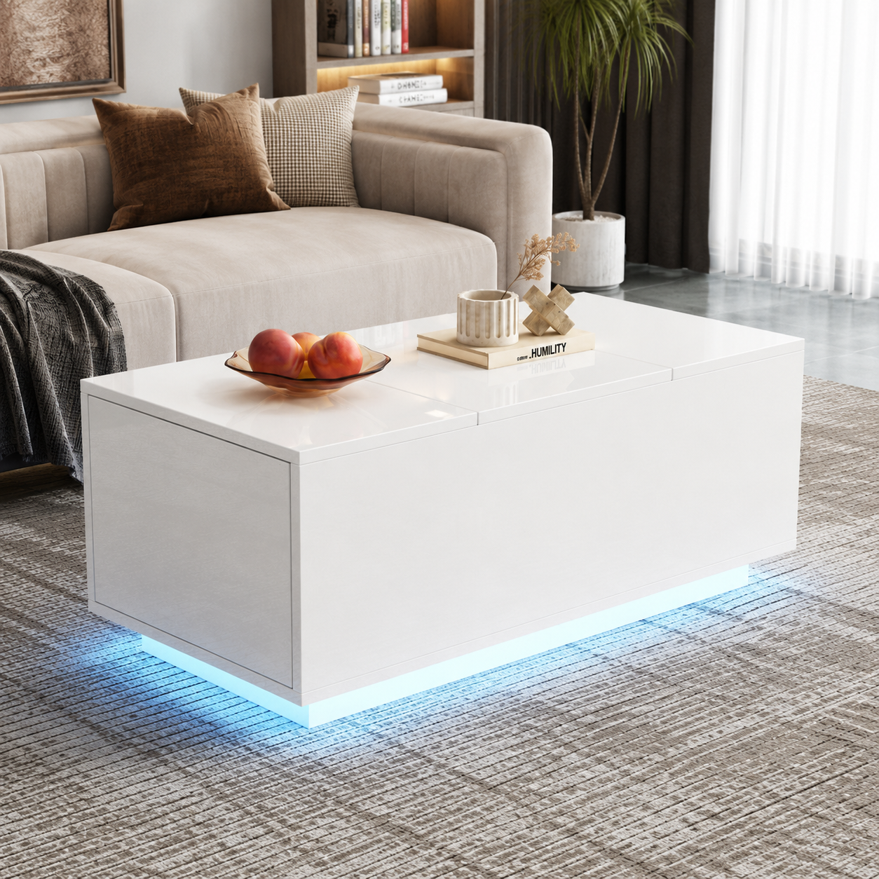 Table basse relevable avec LED et plateau ajustable – Plateau relevable & LED 16 couleurs