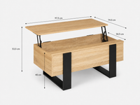 Table basse relevable en bois et noir style industriel – plateau relevable et rangement 7