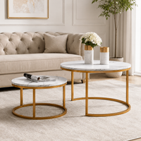 Table basse gigogne ronde effet marbre blanc et métal doré – 2 tables 2