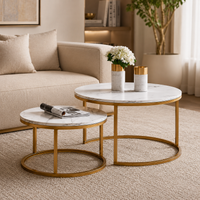 Table basse gigogne ronde effet marbre blanc et métal doré – 2 tables 3