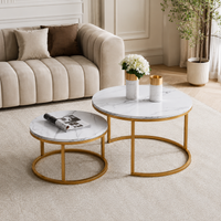 Table basse gigogne ronde effet marbre blanc et métal doré – 2 tables 4