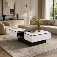 Table basse rectangulaire extensible avec rangements noire et blanche – Plateau extensible 3