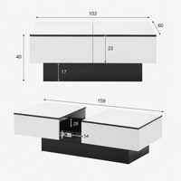 Table basse rectangulaire extensible avec rangements noire et blanche – Plateau extensible 7