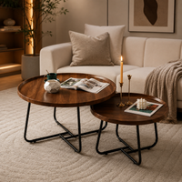 Table basse gigogne ronde en bois de noyer – Pieds métal noir, 2 tables 2