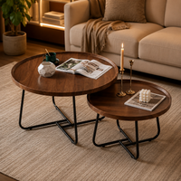 Table basse gigogne ronde en bois de noyer – Pieds métal noir, 2 tables 4