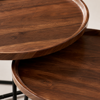 Table basse gigogne ronde en bois de noyer – Pieds métal noir, 2 tables 5