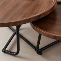 Table basse gigogne ronde en bois de noyer – Pieds métal noir, 2 tables 6