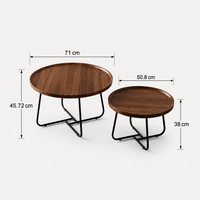 Table basse gigogne ronde en bois de noyer – Pieds métal noir, 2 tables 7