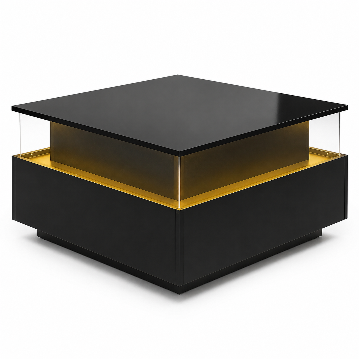 Table basse carrée avec vitrine et LED – Vitrine & LED personnalisable