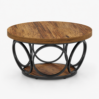 Table basse ronde bois avec rangement à 2 niveaux au style rustique – Bois & métal 1
