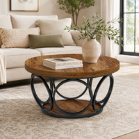 Table basse ronde bois avec rangement à 2 niveaux au style rustique – Bois & métal 3