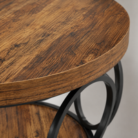 Table basse ronde bois avec rangement à 2 niveaux au style rustique – Bois & métal 4