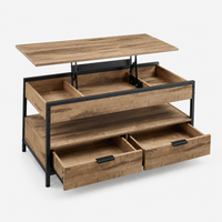 Table basse relevable industrielle avec rangement – Plateau relevable & multi-rangements 1
