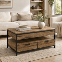 Table basse relevable industrielle avec rangement – Plateau relevable & multi-rangements 3