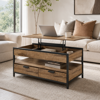 Table basse relevable industrielle avec rangement – Plateau relevable & multi-rangements 2