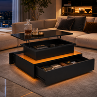 Table basse relevable rectangulaire bois avec éclairage LED – Plateau relevable & LED 2