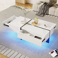 Table basse design noire et blanche avec LED – 3 tiroirs & LED connectée 7