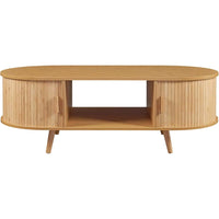 Table basse ovale bois avec rangement au style scandinave – Portes coulissantes 5