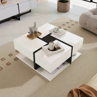 Table basse carrée moderne noire et blanche avec rangements – 4 tiroirs & niche 3