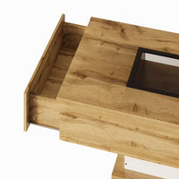 Table basse bois et verre moderne avec LED et rangements – Vitrine LED & 2 tiroirs 6