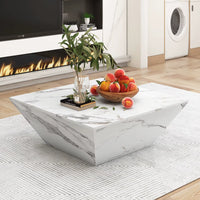 Table basse effet marbre blanche avec tiroirs – Trapézoïdale & 2 tiroirs 3
