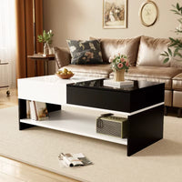 Table basse rectangulaire noire et blanche design avec rangements – Tiroir & compartiments 2