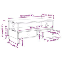Table basse bois rectangulaire avec rangement style campagne – 2 tiroirs & compartiment 8