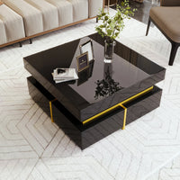 Table basse carrée noire et dorée avec rangements design – Accents dorés & 2 tiroirs 3
