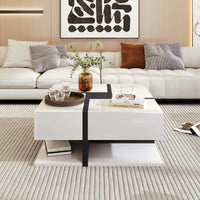 Table basse carrée moderne noire et blanche avec rangements – 4 tiroirs & niche 4
