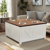 Table basse carrée à plateau relevable en bois design – Relevable & station de charge 2