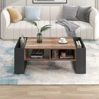 Table basse en bois rectangulaire design avec tiroir et rangements – Rangement intégré 4