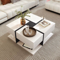 Table basse carrée moderne noire et blanche avec rangements – 4 tiroirs & niche 2