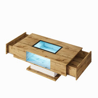 Table basse bois et verre moderne avec LED et rangements – Vitrine LED & 2 tiroirs 4