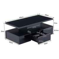 Table basse rectangulaire noire à double plateau avec LED et rangement – LED 16 couleurs 9