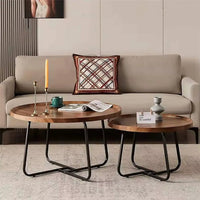 Table basse gigogne ronde en bois de noyer – Pieds métal noir, 2 tables 3