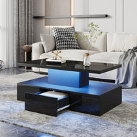 Table basse rectangulaire noire à double plateau avec LED et rangement – LED 16 couleurs 2