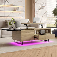 Table basse relevable en bois et métal avec LED – Plateau relevable & rangement 2