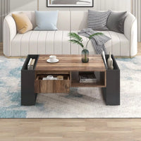 Table basse en bois rectangulaire design avec tiroir et rangements – Rangement intégré 3