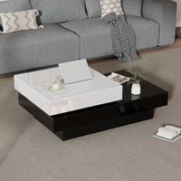 Table basse pivotante moderne à double plateau – Noir & blanc laqué, rangement 2 niveaux 4