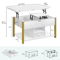 Table basse relevable extensible effet marbre blanche – 4 en 1, relevable & extensible 4