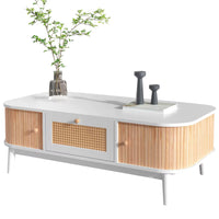 Table basse en bois et rotin avec rangements – Cannage & rangements fermés 4
