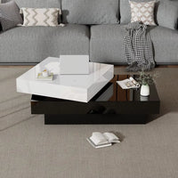 Table basse pivotante moderne à double plateau – Noir & blanc laqué, rangement 2 niveaux 2