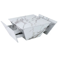 Table basse effet marbre blanche avec tiroirs – Trapézoïdale & 2 tiroirs 2