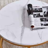 Table basse gigogne ronde effet marbre blanc et métal doré – 2 tables 3