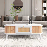 Table basse en bois et rotin avec rangements – Cannage & rangements fermés 3